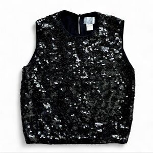 Black NYE sequin tank top lambs wool vintage vest